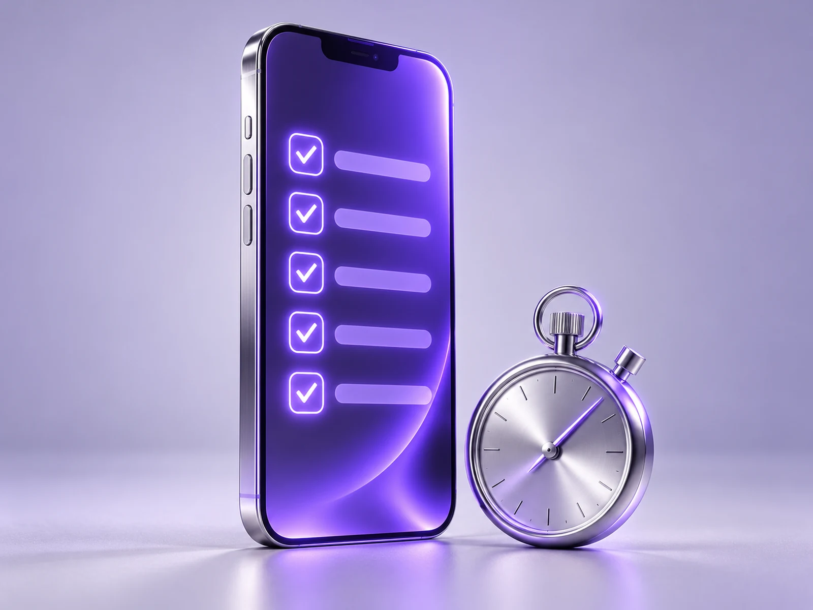 Phone with a five-point checklist for reviewing a website.