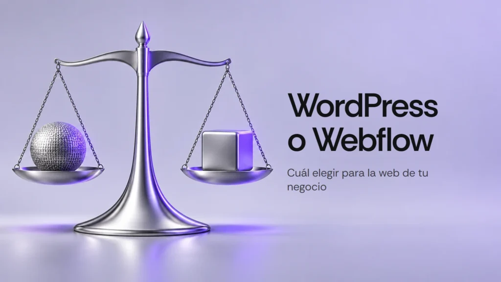 Balanza metálica en equilibrio con una esfera y un cubo, que representan elegir entre dos herramientas web.